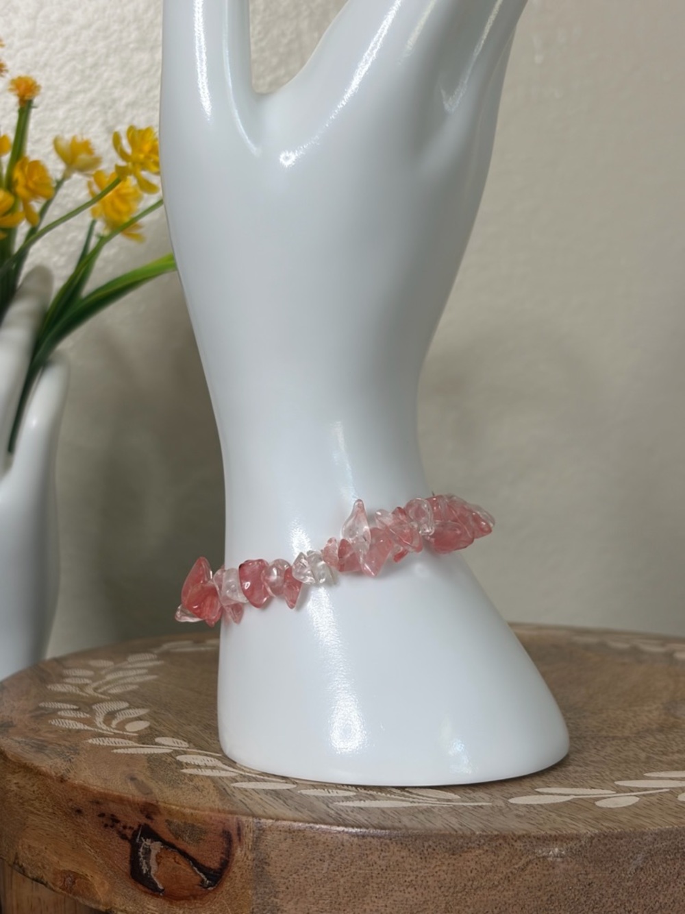 Crystal Chip Cherry Quartz Stretch Bracelet Stackable Jewelry